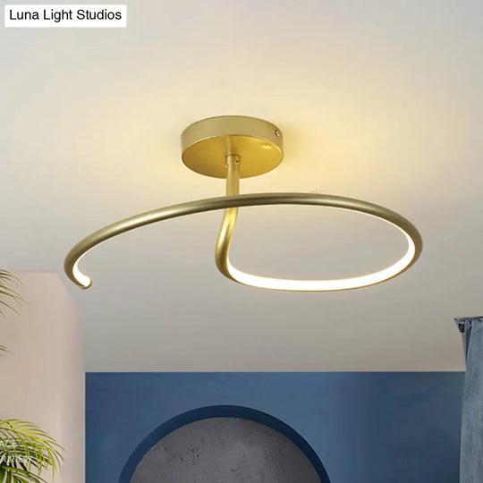 Acrylic Gold Finish Led Ceiling Flush Light - Curl Semi Mount Simplicity 16/19.5 Wide