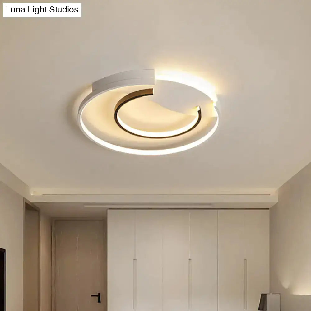 Acrylic Hoop Ceiling Lamp With Led Flush Mount - 16’/19.5’ Simplicity Black-White Design In