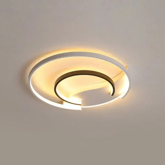 Acrylic Hoop Ceiling Lamp With Led Flush Mount - 16’/19.5’ Simplicity Black-White Design In