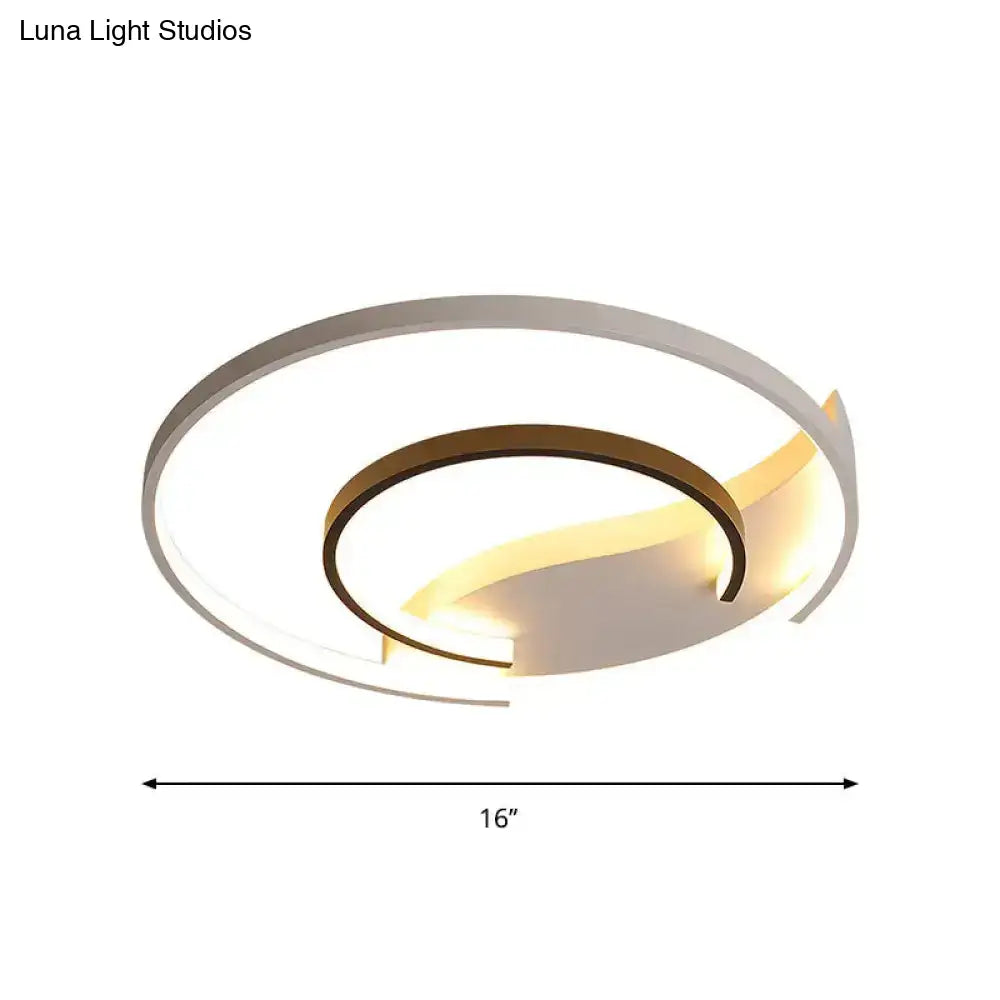 Acrylic Hoop Ceiling Lamp With Led Flush Mount - 16’/19.5’ Simplicity Black-White Design In