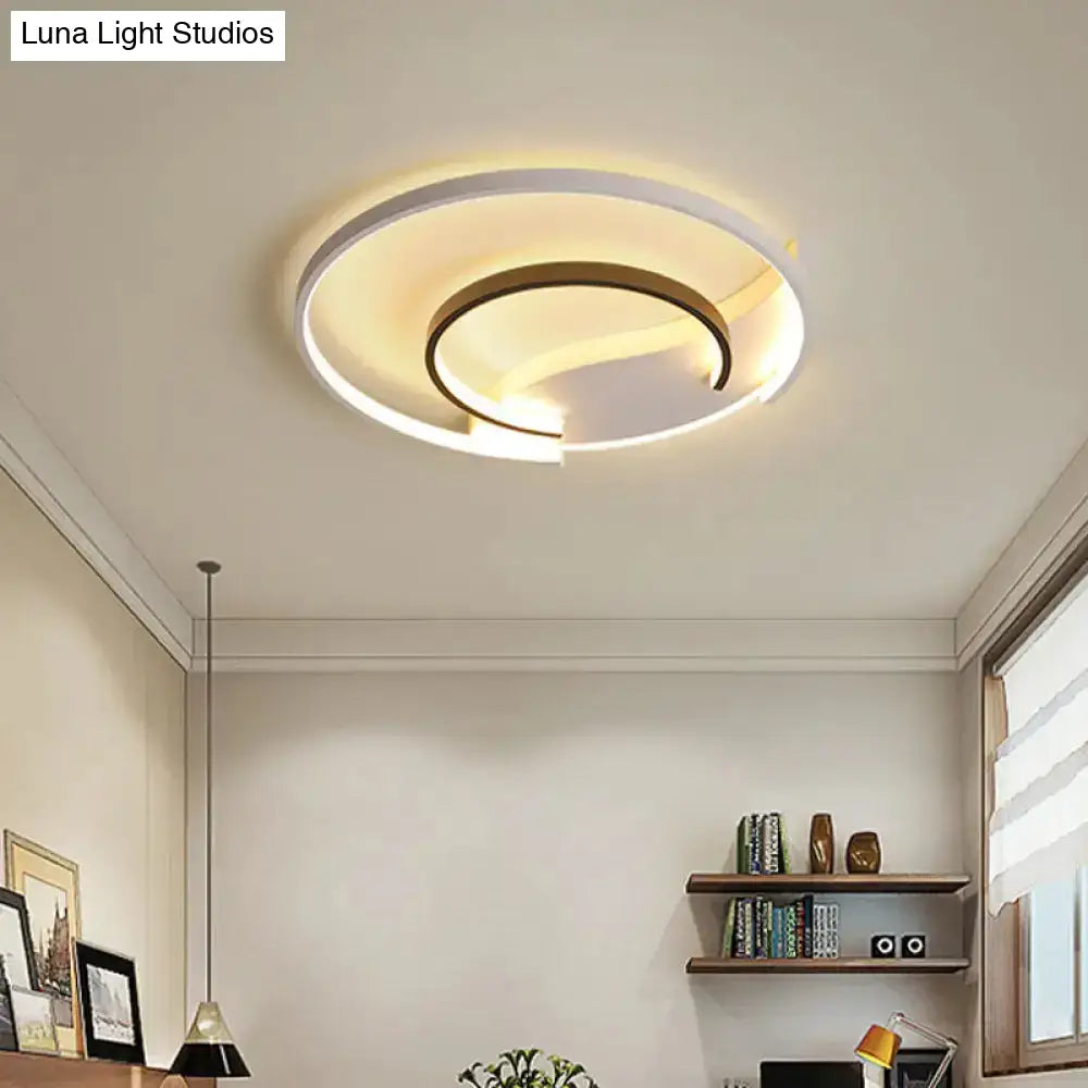 Acrylic Hoop Ceiling Lamp With Led Flush Mount - 16’/19.5’ Simplicity Black-White Design In