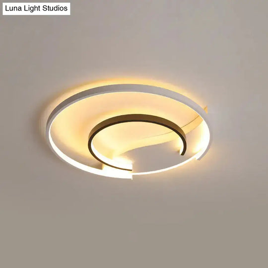 Acrylic Hoop Ceiling Lamp With Led Flush Mount - 16’/19.5’ Simplicity Black-White Design In