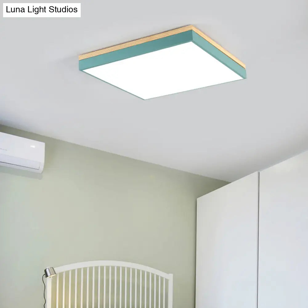 Acrylic Led Ceiling Light For Baby Room & Hallway - Macaron Loft Square Flush Lamp Green / 16 White