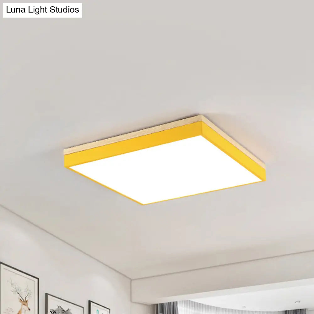 Acrylic Led Ceiling Light For Baby Room & Hallway - Macaron Loft Square Flush Lamp Yellow / 16 Warm
