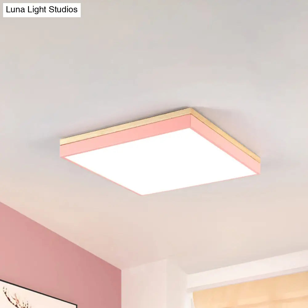Acrylic Led Ceiling Light For Baby Room & Hallway - Macaron Loft Square Flush Lamp Pink / 16 Warm