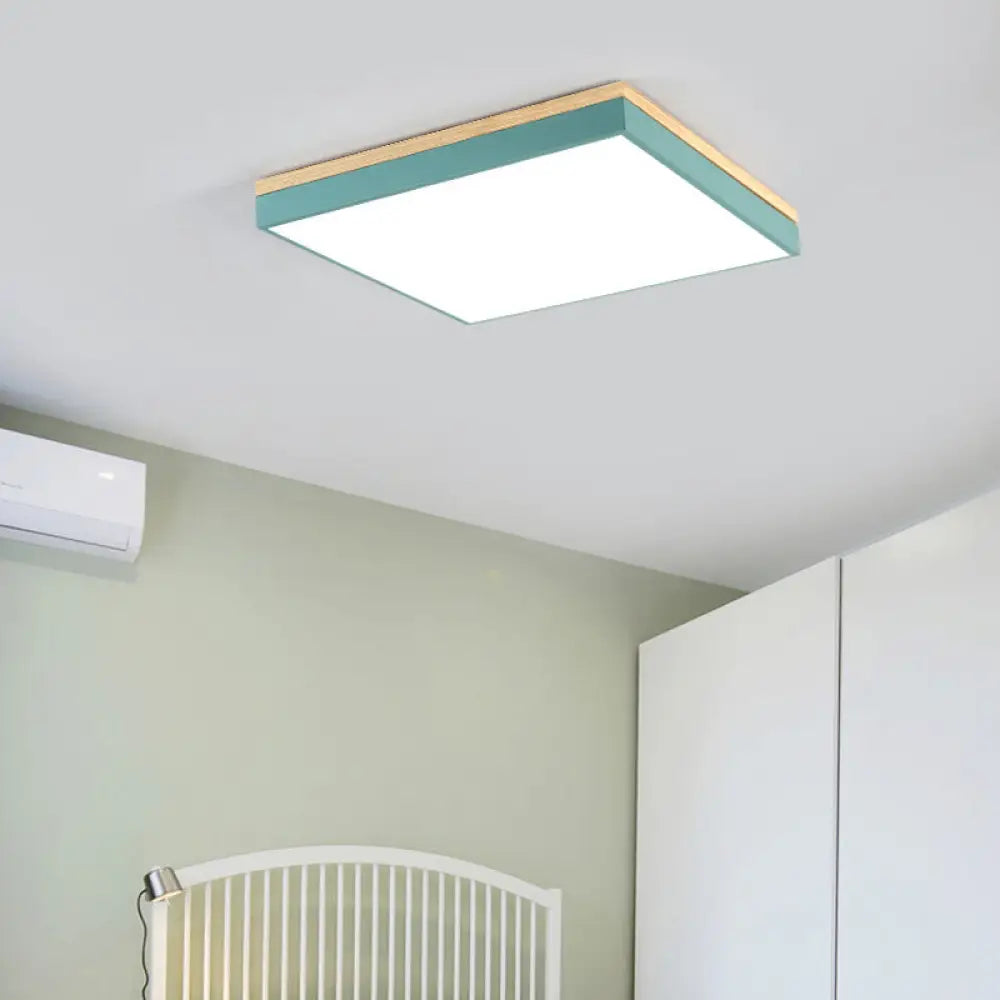 Acrylic Led Ceiling Light For Baby Room & Hallway - Macaron Loft Square Flush Lamp Green / 16’ White