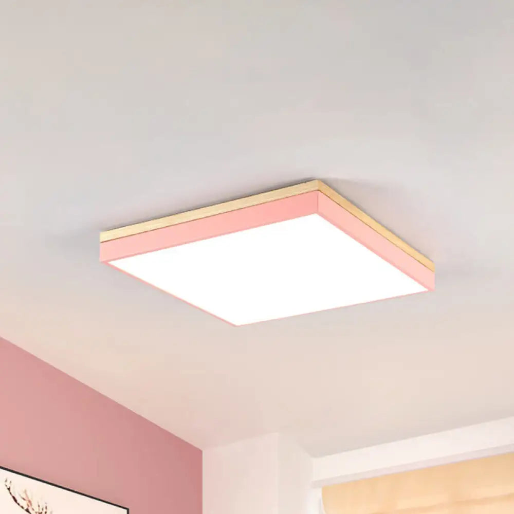 Acrylic Led Ceiling Light For Baby Room & Hallway - Macaron Loft Square Flush Lamp Pink / 16’ Warm