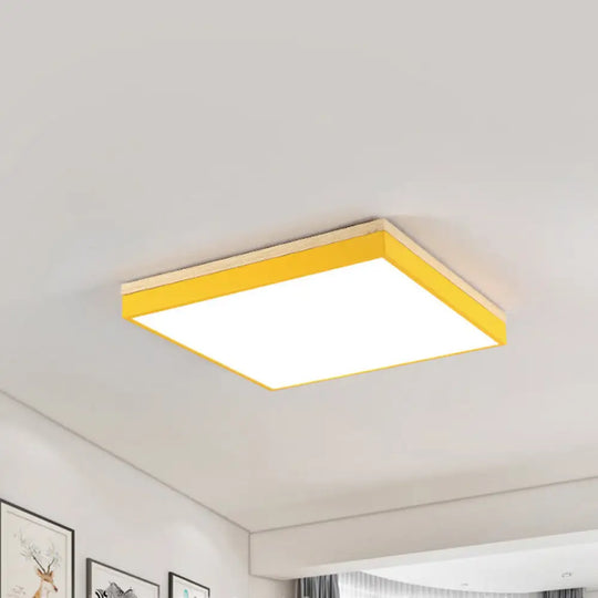 Acrylic Led Ceiling Light For Baby Room & Hallway - Macaron Loft Square Flush Lamp Yellow / 16’ Warm