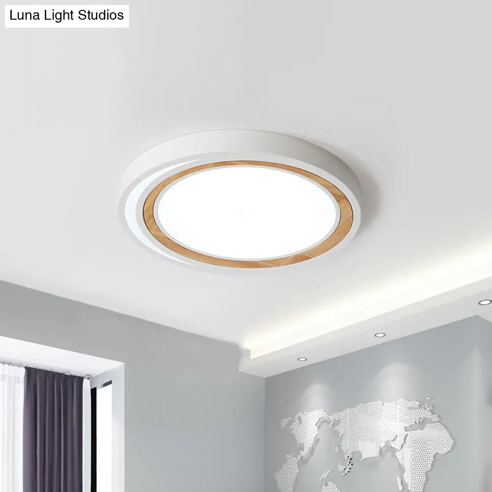 Acrylic Led Drum Ceiling Light For Kids’ Bedroom With Wood Ring - White/Pink/Green Flush Mount