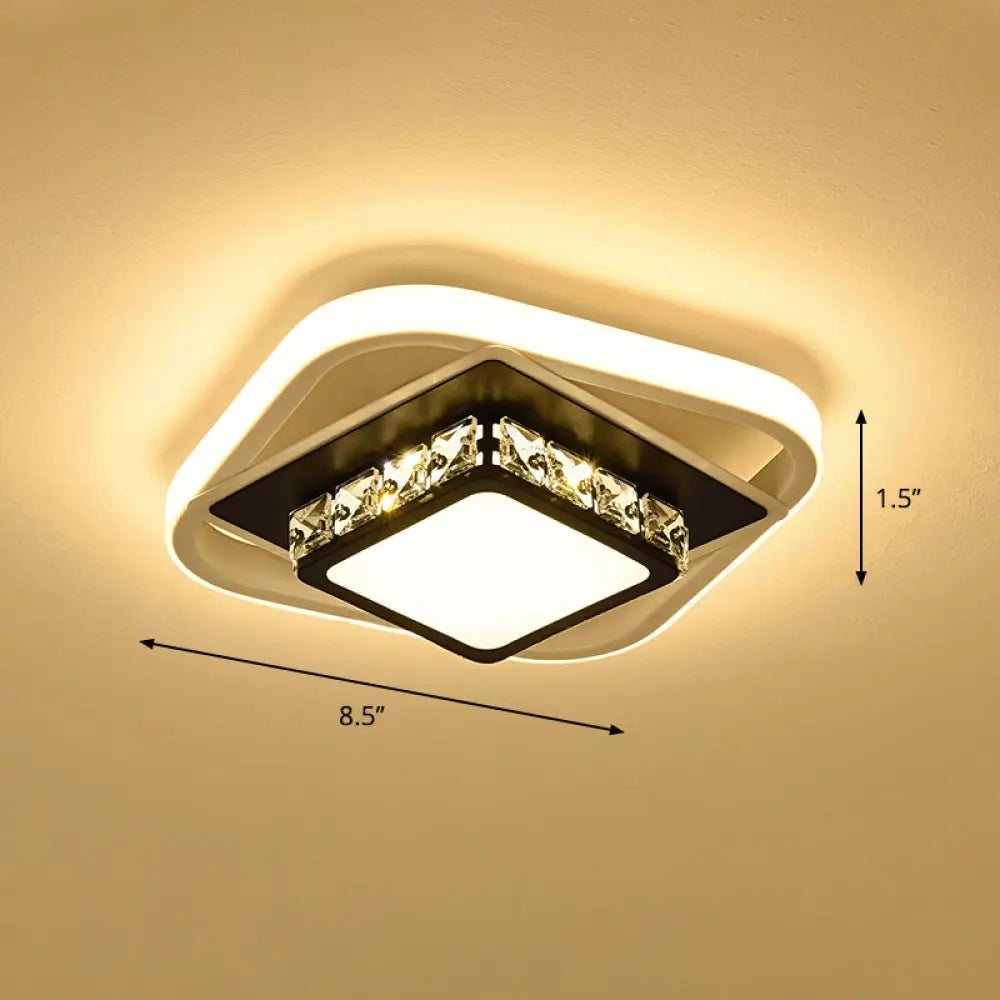 Acrylic Led Flush Ceiling Light: Square Nordic Style With Crystal Accent Ideal For Entryways Black