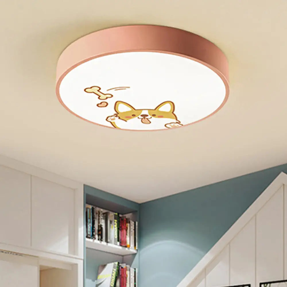 Acrylic Led Flush Ceiling Light With Cute Doggy Design - Pink / 12’