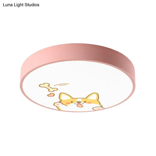 Acrylic Led Flush Ceiling Light With Cute Doggy Design - Pink