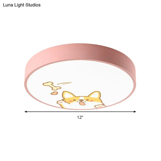 Acrylic Led Flush Ceiling Light With Cute Doggy Design - Pink