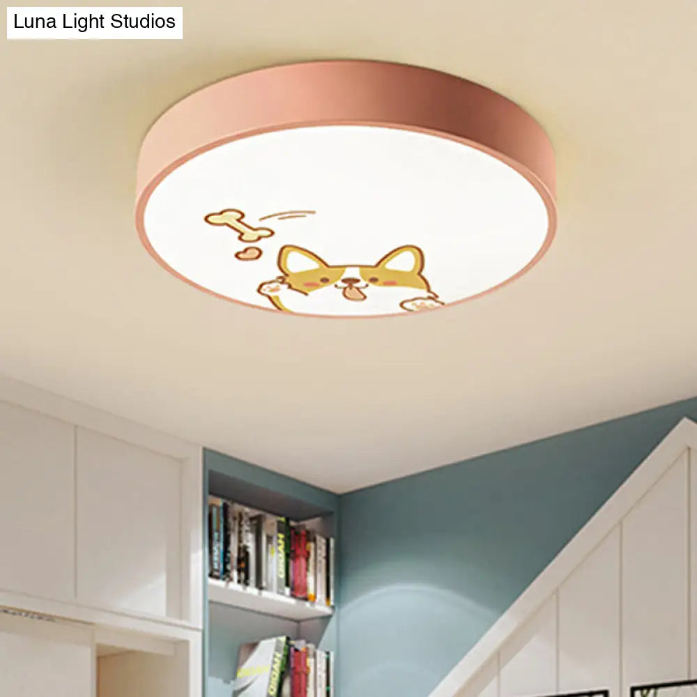 Acrylic Led Flush Ceiling Light With Cute Doggy Design - Pink / 12