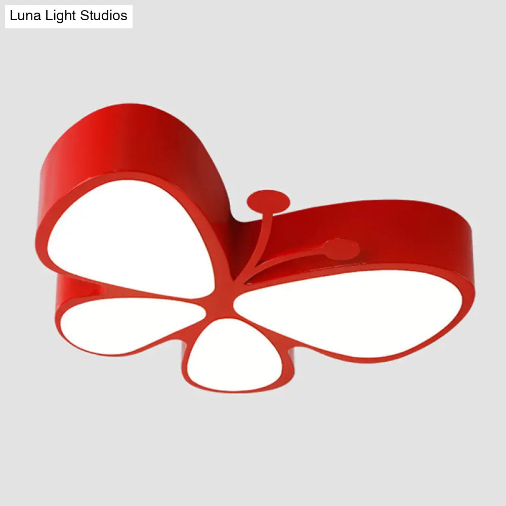 Acrylic Led Flush Mount Ceiling Light For Kindergarten With Butterfly Design Red / Warm