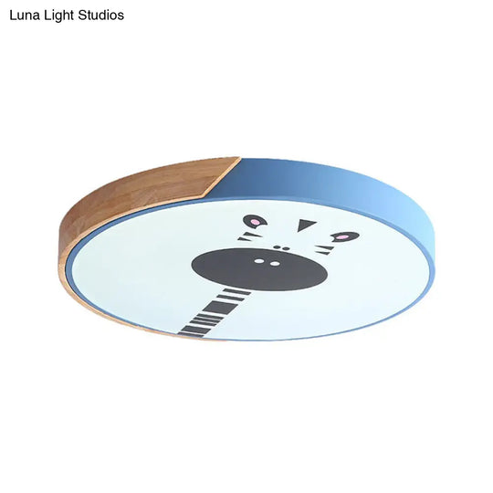 Acrylic Led Flushmount Lighting - Macaroon Ring With Giraffe Pattern Pink/Yellow/Blue 12/16 Width