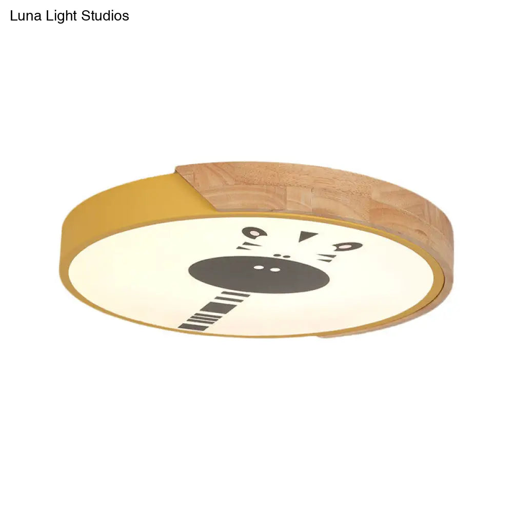 Acrylic Led Flushmount Lighting - Macaroon Ring With Giraffe Pattern Pink/Yellow/Blue 12/16 Width