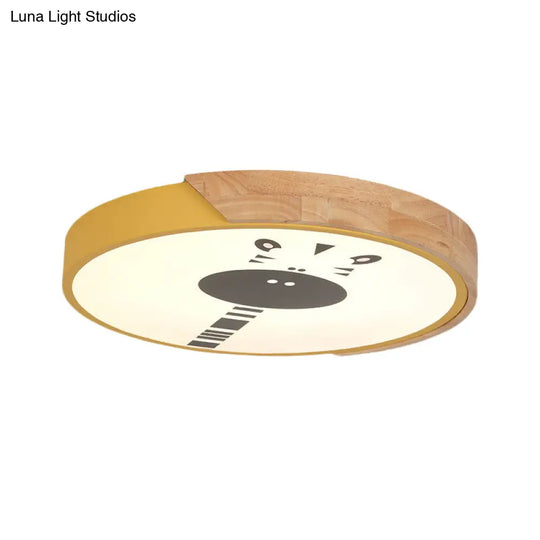 Acrylic Led Flushmount Lighting - Macaroon Ring With Giraffe Pattern Pink/Yellow/Blue 12’/16’ Width