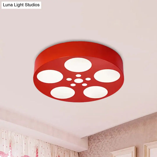 Acrylic Led Kids Flush Mount Lighting In Vibrant Red/Yellow/Blue Rounded Nursery Room Fixture Red