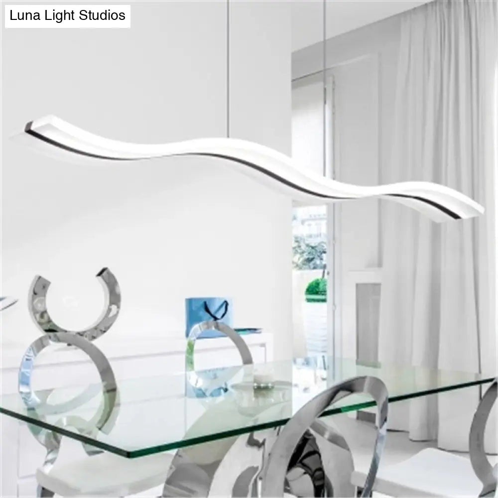 Modern Dining Room Pendant Light: Curved/Straight Line Acrylic Led Ceiling Lamp In Black With