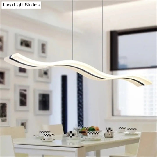 Modern Dining Room Pendant Light: Curved/Straight Line Acrylic Led Ceiling Lamp In Black With