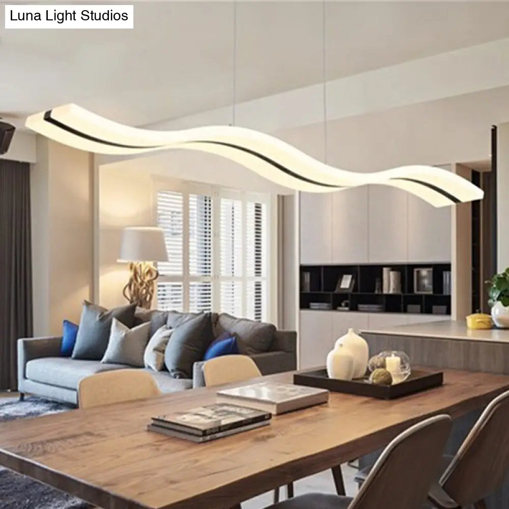 Modern Dining Room Pendant Light: Curved/Straight Line Acrylic Led Ceiling Lamp In Black With