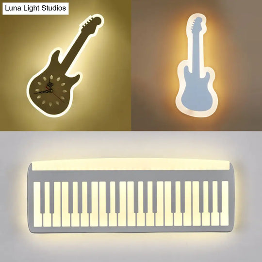 Acrylic Led Sconce Lamp With Clock: Modern Musical Instrument Design For Childs Bedroom