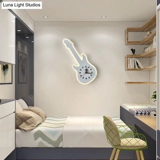 Acrylic Led Sconce Lamp With Clock: Modern Musical Instrument Design For Childs Bedroom