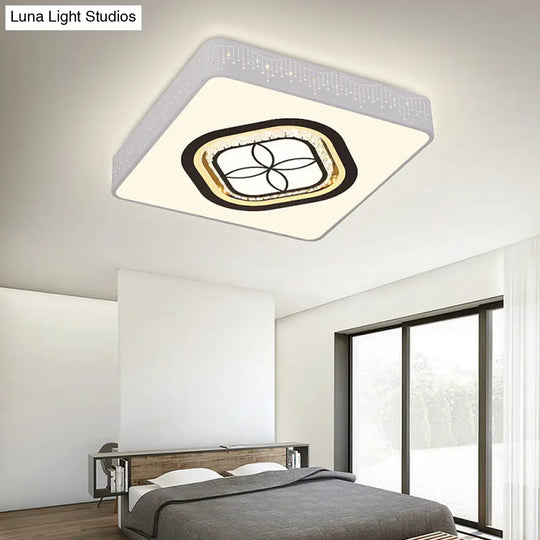 Acrylic Led Square Ceiling Light With Crystal Patterns For Bedroom