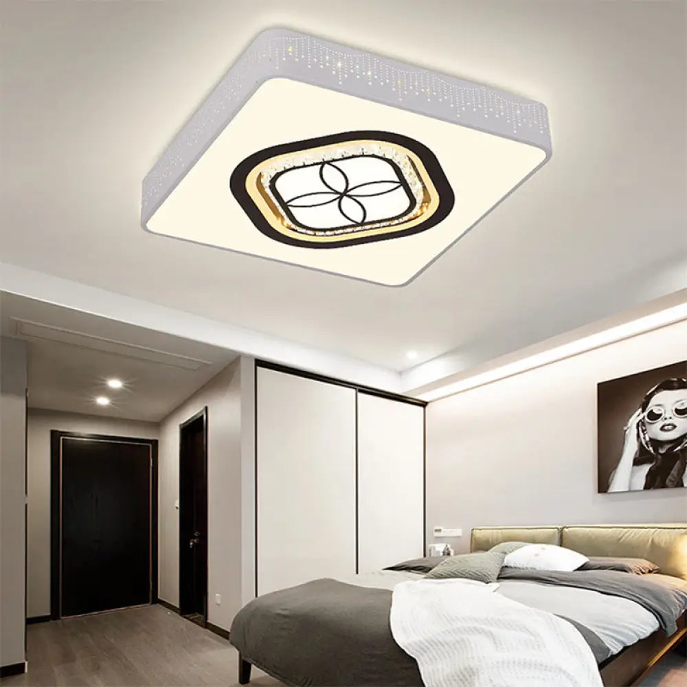 Acrylic Led Square Ceiling Light With Crystal Patterns For Bedroom White /