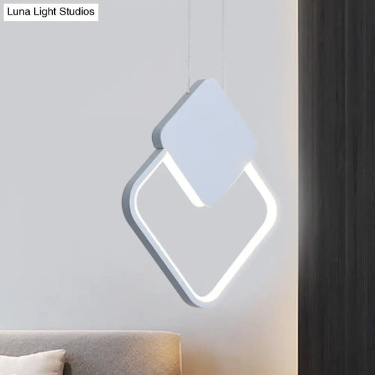 Modern Acrylic Square Pendant Light Fixture With Led - White/Black Bedside Ceiling Lamp White/Warm