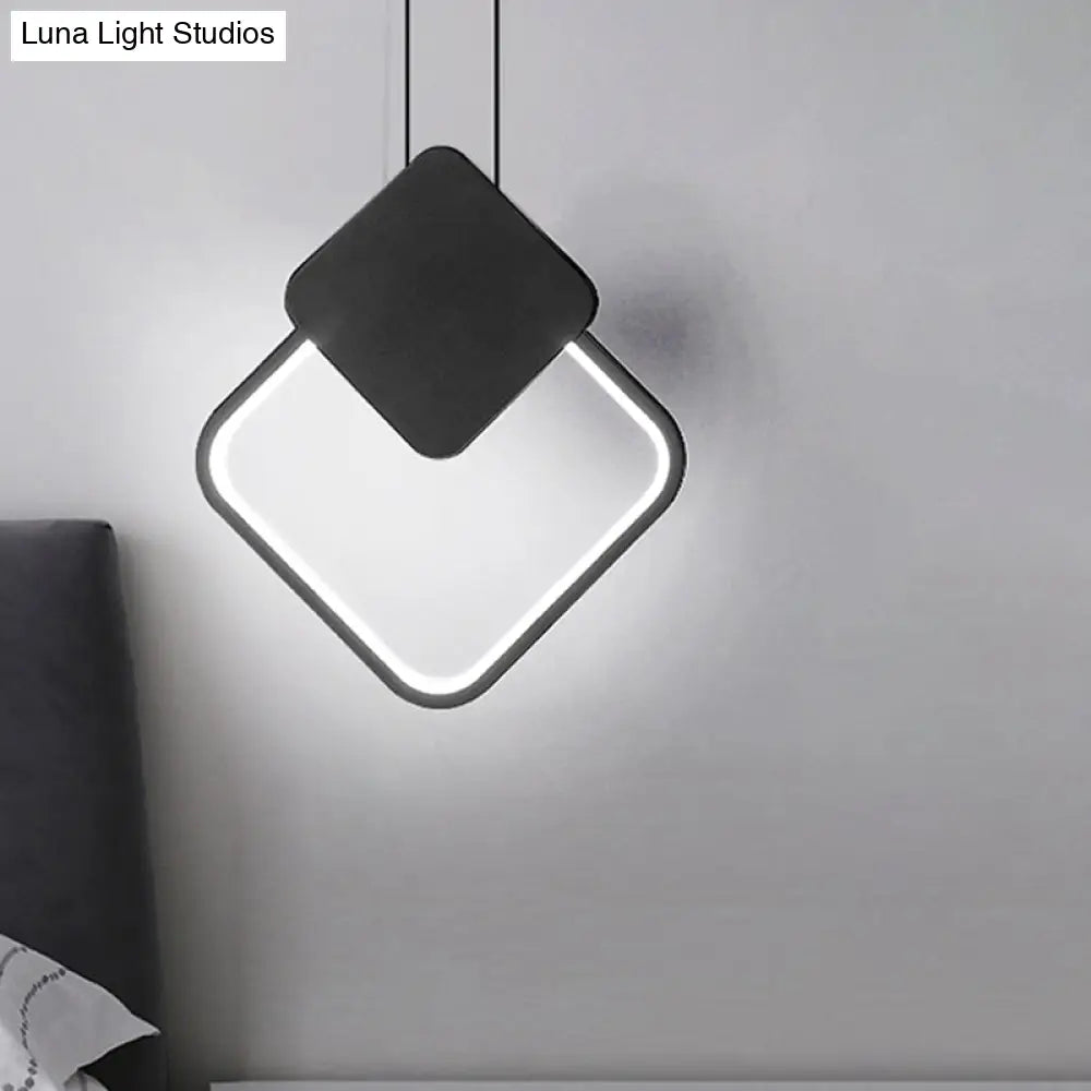 Acrylic Led Square Pendant Light: Modern Hanging Ceiling Lamp For Bedside With White/Black Shades &