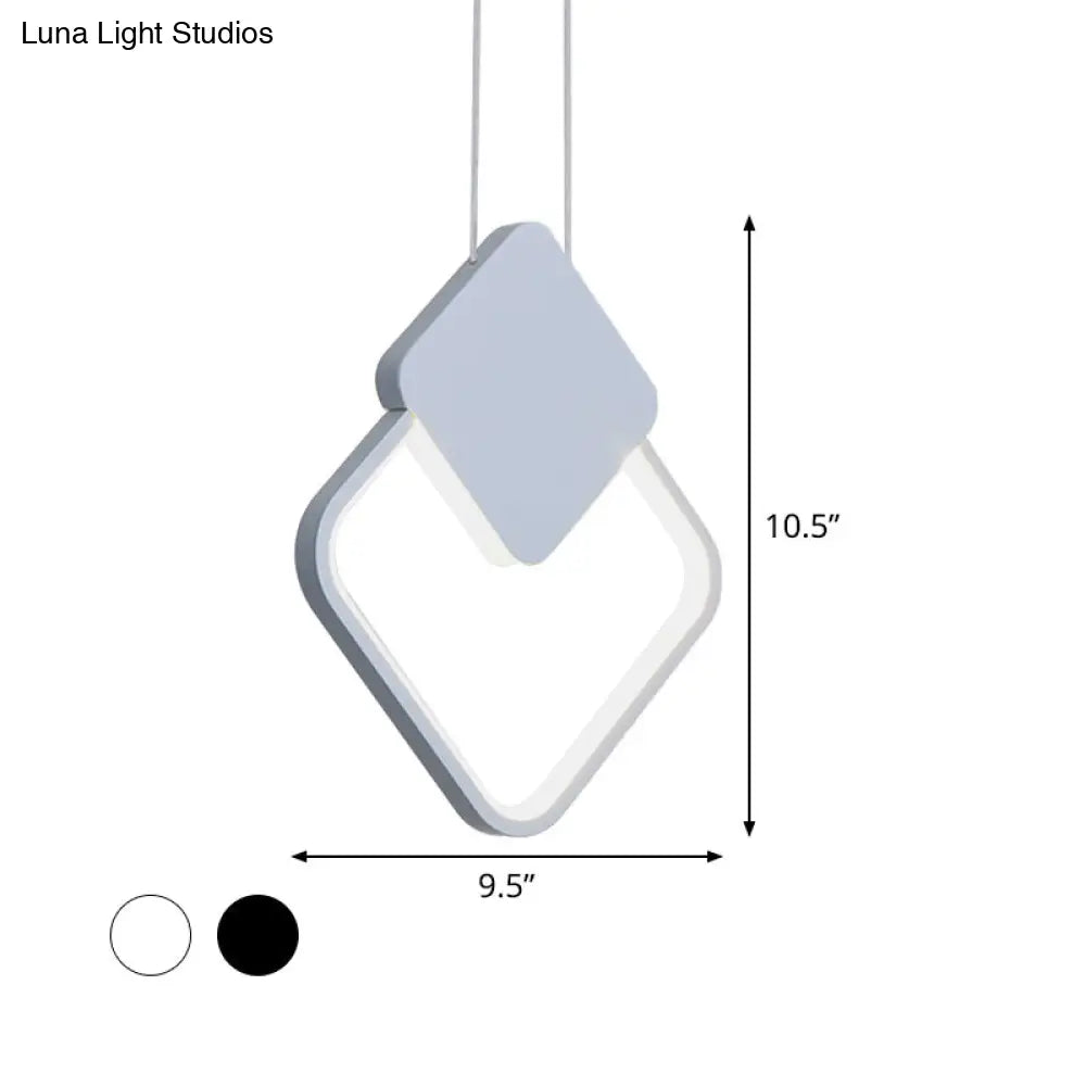 Modern Acrylic Square Pendant Light Fixture With Led - White/Black Bedside Ceiling Lamp White/Warm