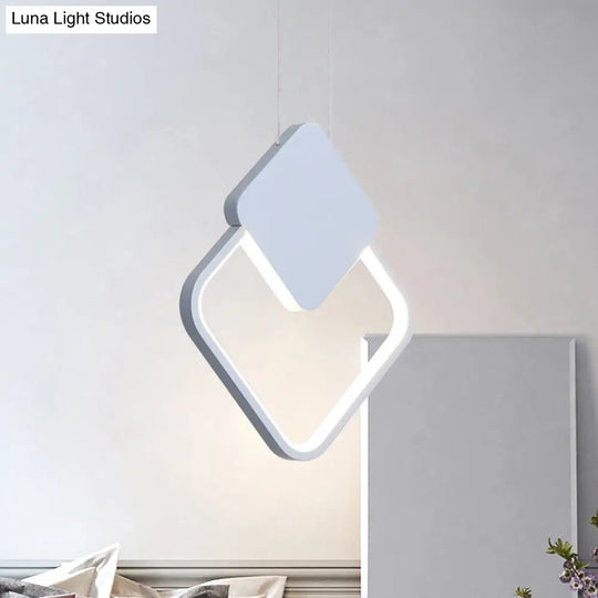 Modern Acrylic Square Pendant Light Fixture With Led - White/Black Bedside Ceiling Lamp White/Warm