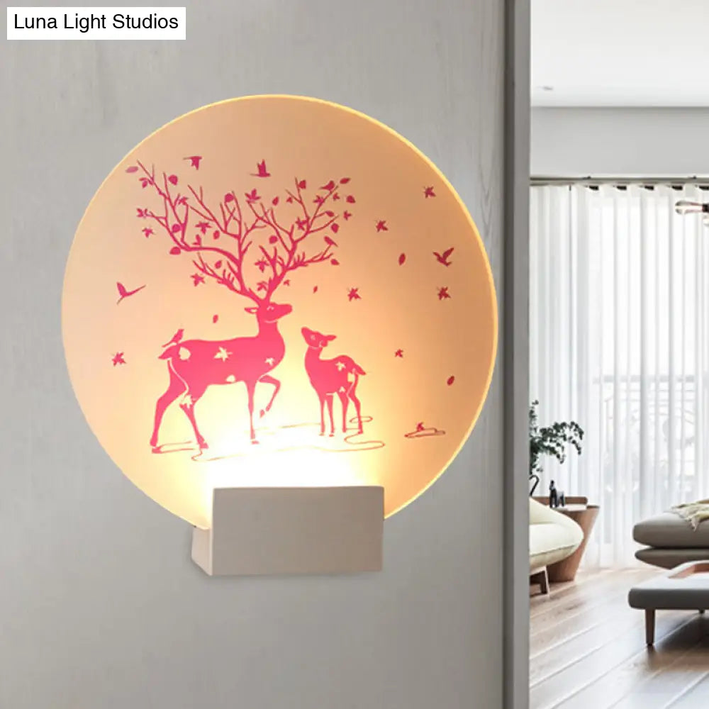 Acrylic Led Wall Sconce: Round/Square Nordic White And Pink/Purple Deer Mural Lighting For Bedside