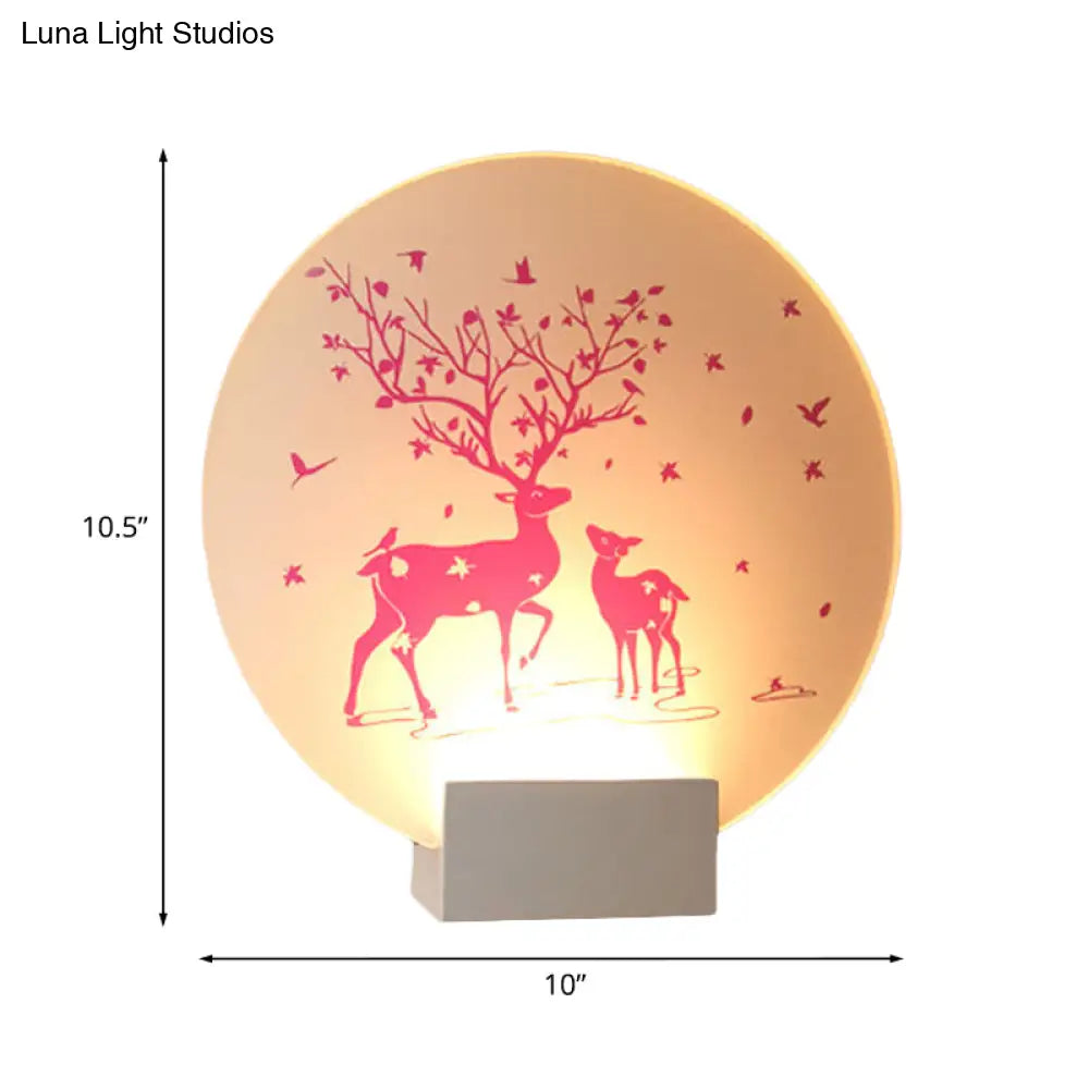 Acrylic Led Wall Sconce: Round/Square Nordic White And Pink/Purple Deer Mural Lighting For Bedside