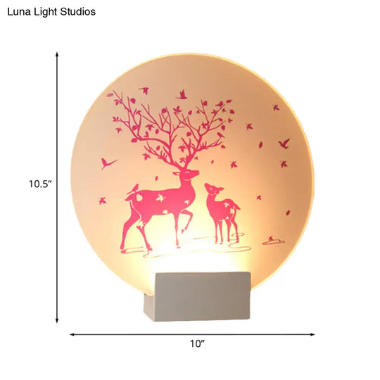 Acrylic Led Wall Sconce: Round/Square Nordic White And Pink/Purple Deer Mural Lighting For Bedside