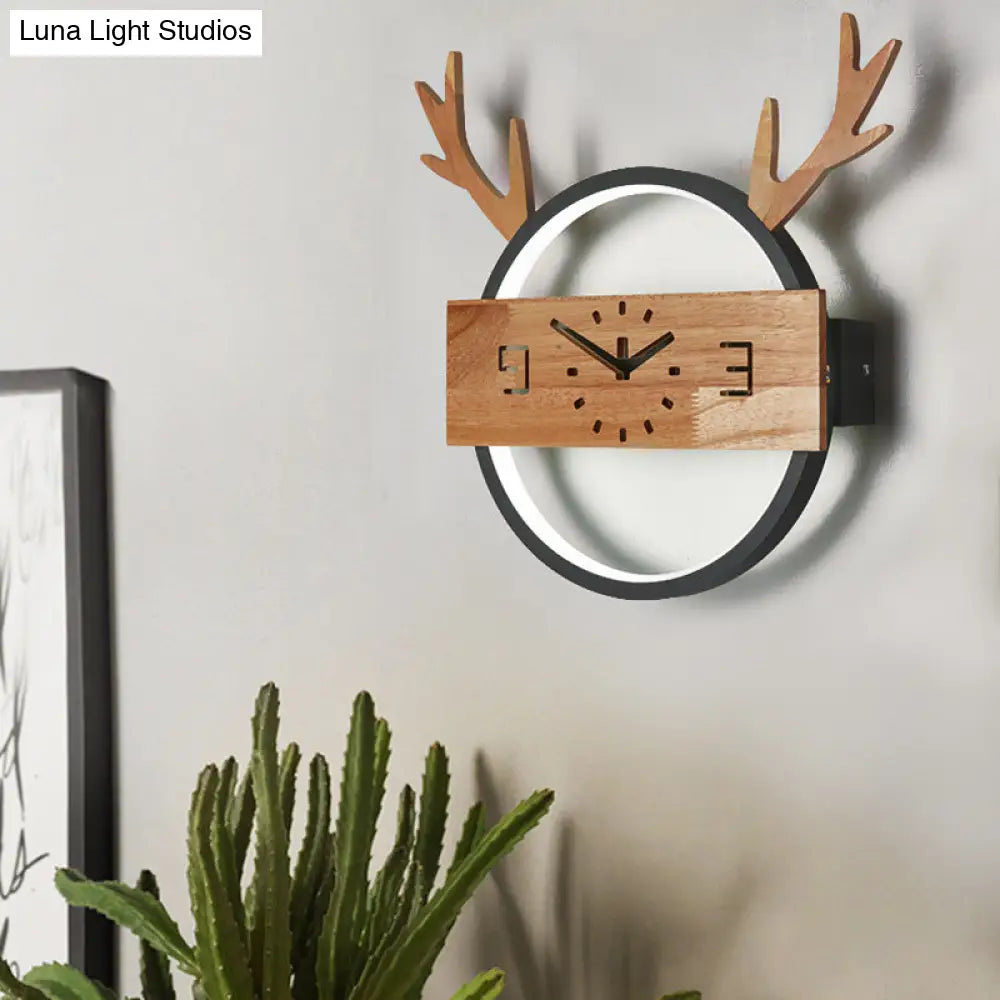 Acrylic Led Wall Sconce With Creative Deer Horn Foyer Design And Fake Clock Décor