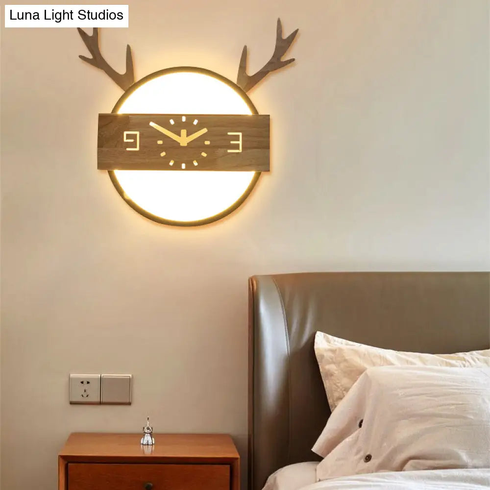 Acrylic Led Wall Sconce With Creative Deer Horn Foyer Design And Fake Clock Décor