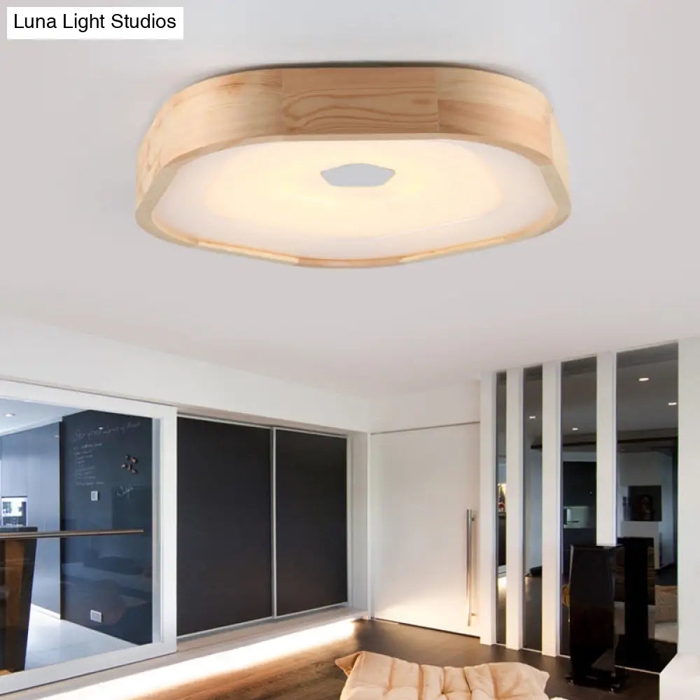 Acrylic Led Wood Pentagon Flush Ceiling Light - Simple Style Beige Bedroom Fixture Warm/White