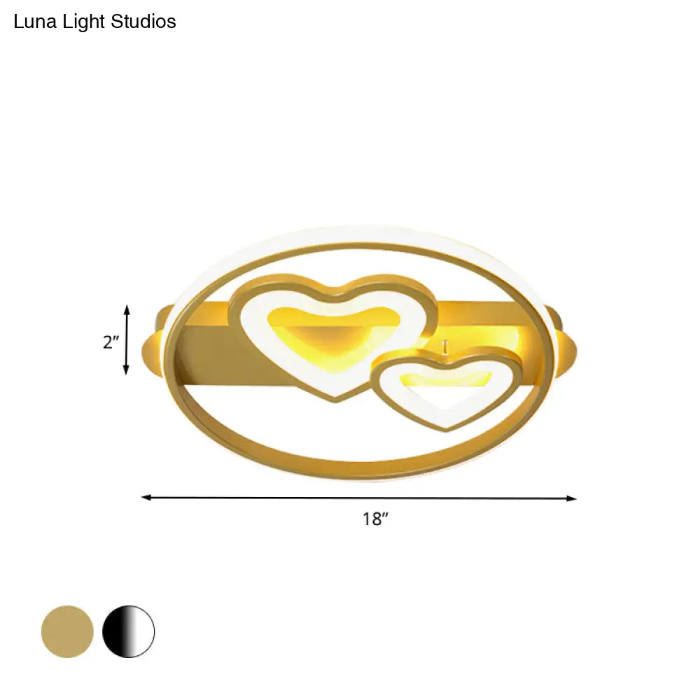 Acrylic Loving Hearts Led Flush Mount Ceiling Lamp - Simplicity 18’/21.5’ Wide Gold/Black/White