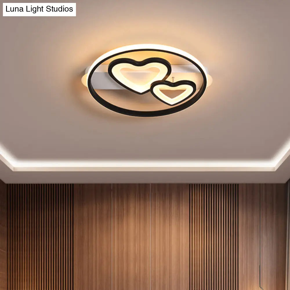 Acrylic Loving Hearts Led Flush Mount Ceiling Lamp - Simplicity 18/21.5 Wide Gold/Black/White Ring