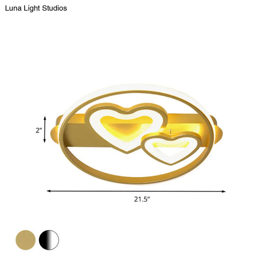 Acrylic Loving Hearts Led Flush Mount Ceiling Lamp - Simplicity 18/21.5 Wide Gold/Black/White Ring