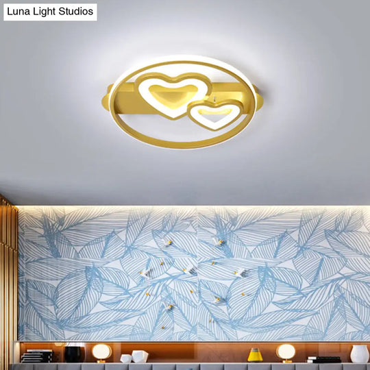 Acrylic Loving Hearts Led Flush Mount Ceiling Lamp - Simplicity 18/21.5 Wide Gold/Black/White Ring