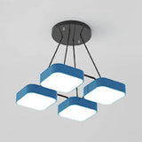 Acrylic Macaron Style Pendant Light For Kindergartens: Square Shade Chandelier 4 / Blue