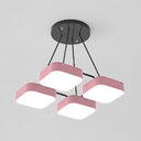 Acrylic Macaron Style Pendant Light For Kindergartens: Square Shade Chandelier 4 / Pink