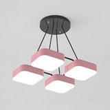 Acrylic Macaron Style Pendant Light For Kindergartens: Square Shade Chandelier 4 / Pink