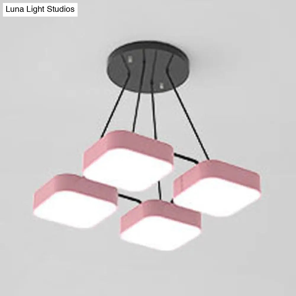 Acrylic Macaron Style Pendant Light For Kindergartens: Square Shade Chandelier