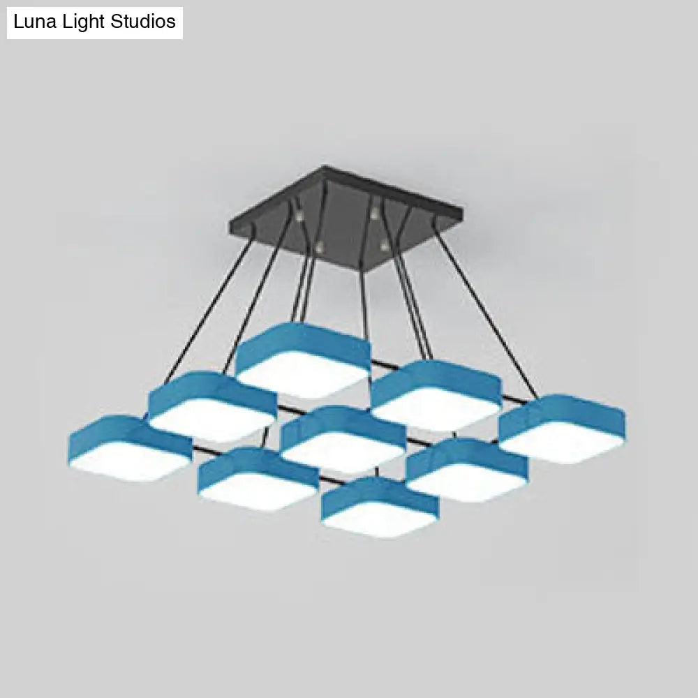 Acrylic Macaron Style Pendant Light For Kindergartens: Square Shade Chandelier