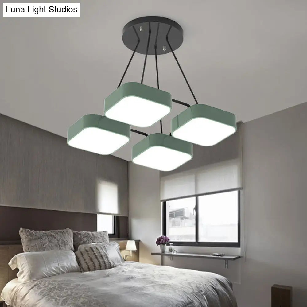 Acrylic Macaron Style Pendant Light For Kindergartens: Square Shade Chandelier